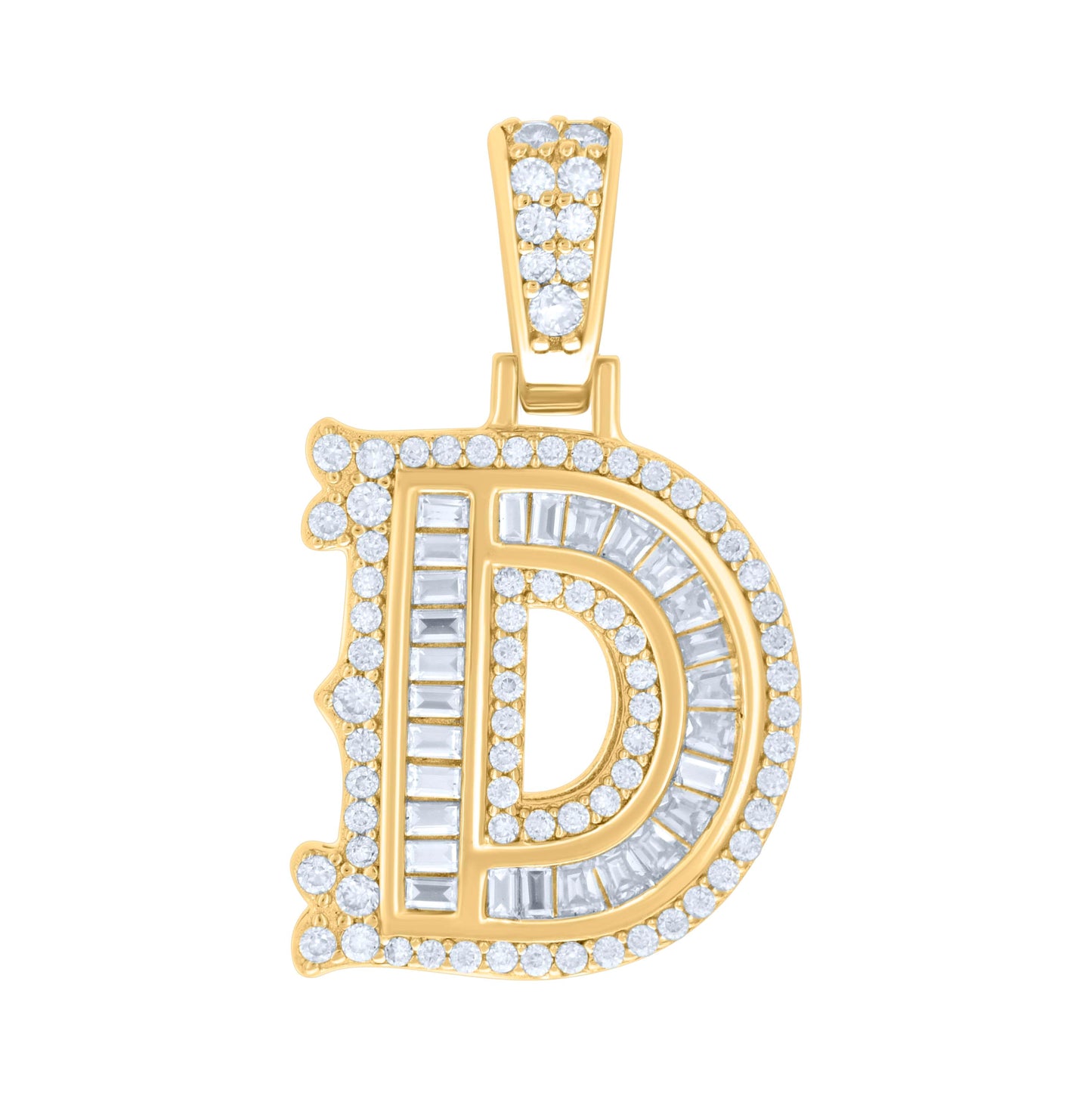 Sterling Silver Or Yellow-tone Unisex Baguette Round Moissanite 0.59ct Initial Alphabet Charm Pendant