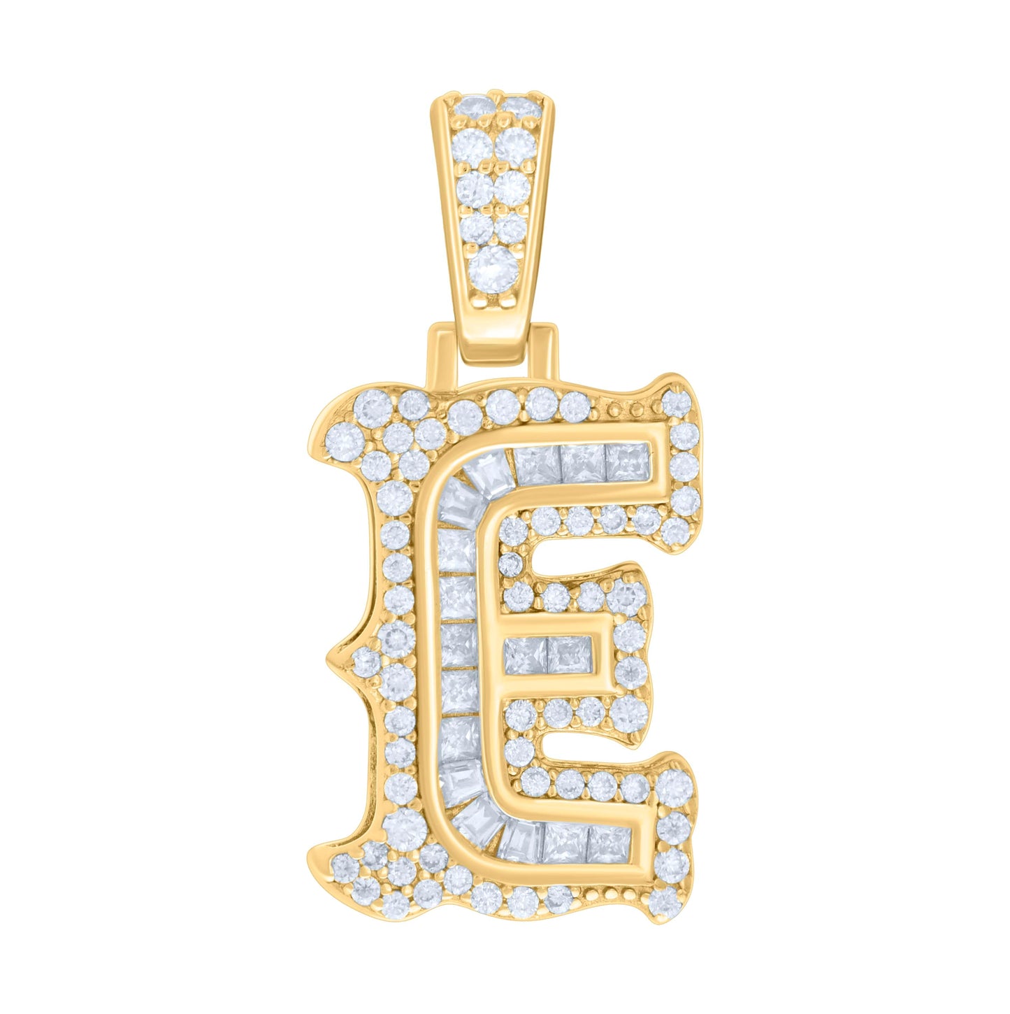 Sterling Silver Or Yellow-tone Unisex Baguette Round Moissanite 0.59ct Initial Alphabet Charm Pendant