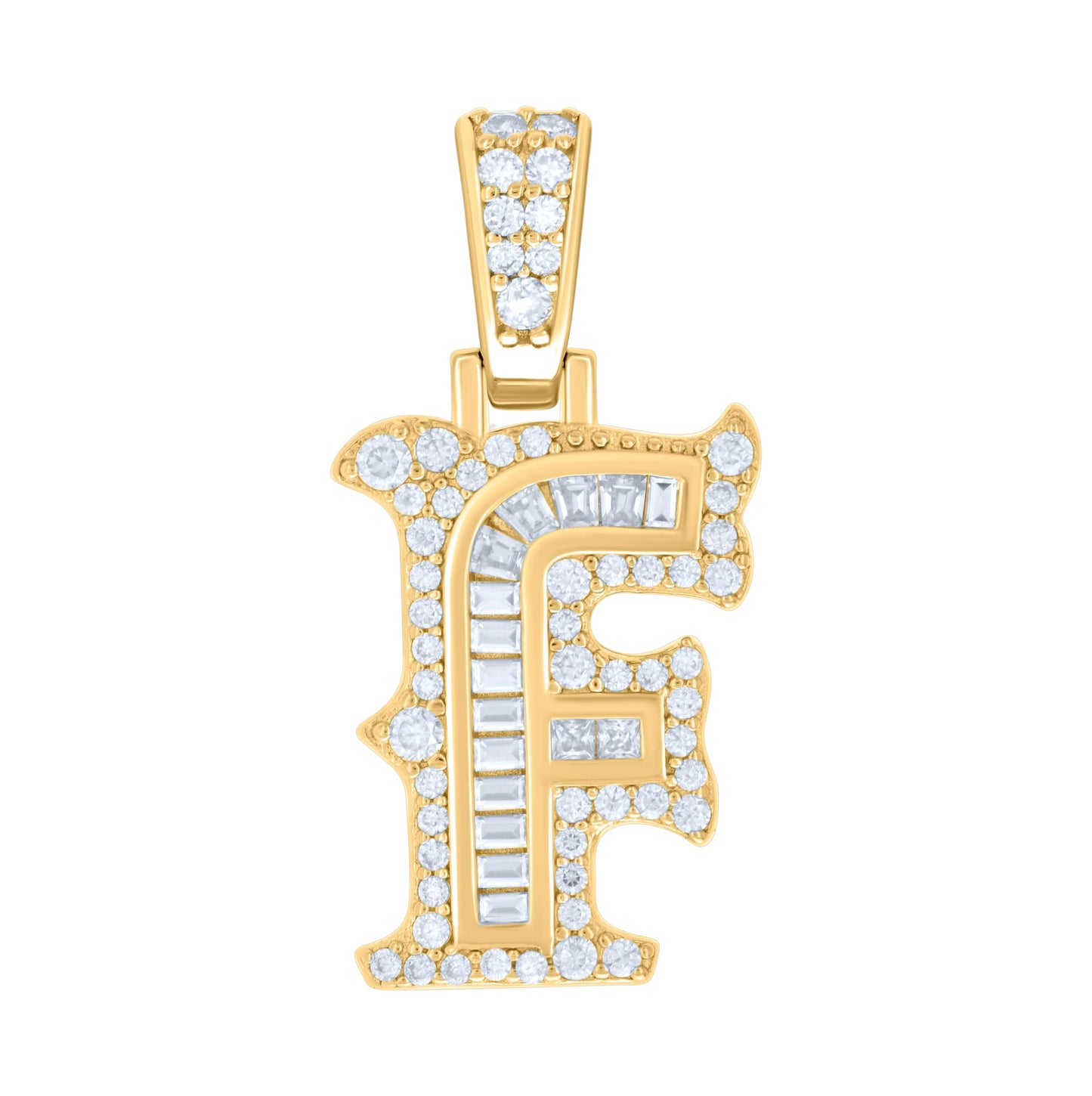 Sterling Silver Or Yellow-tone Unisex Baguette Round Moissanite 0.59ct Initial Alphabet Charm Pendant