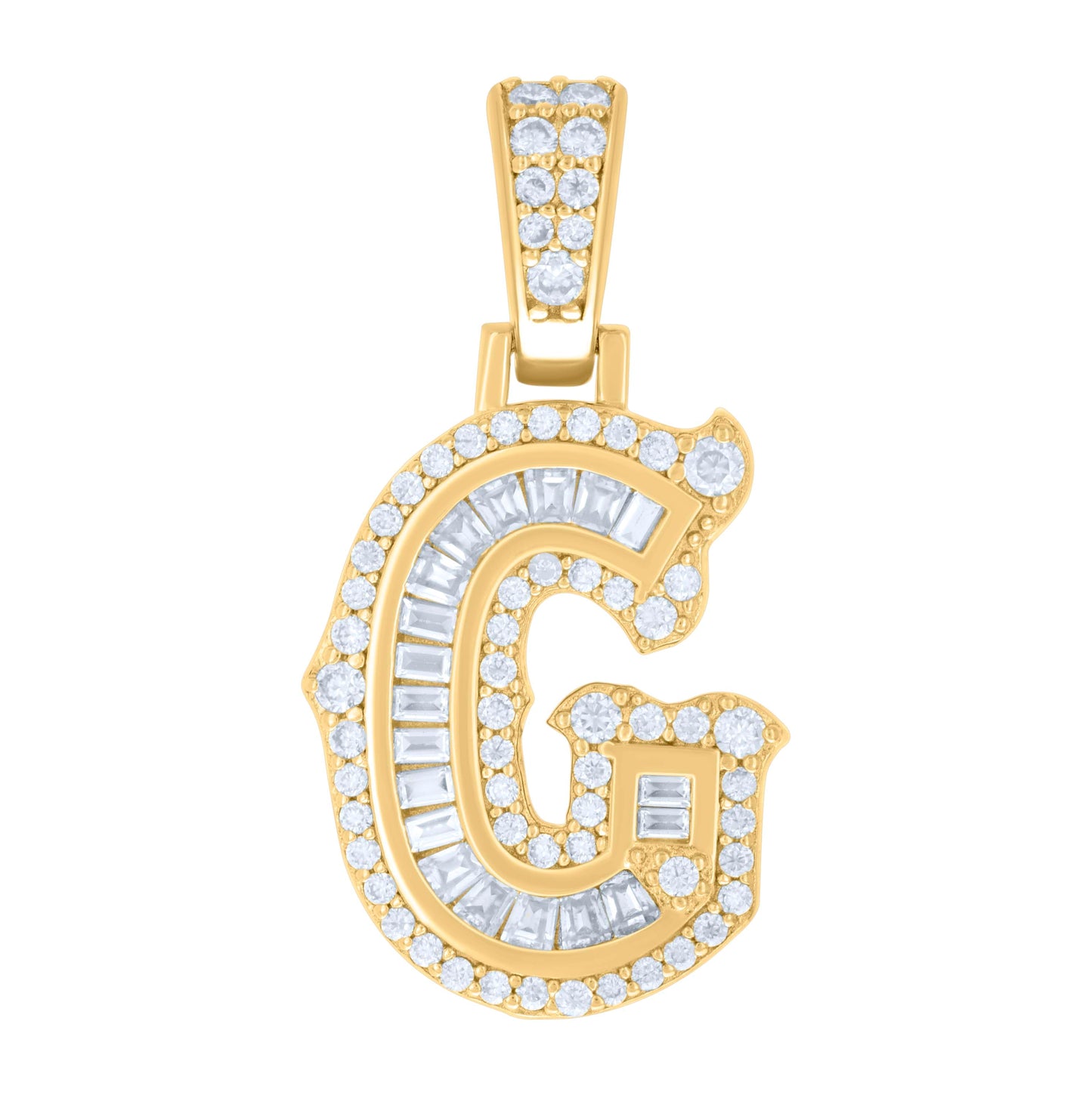 Sterling Silver Or Yellow-tone Unisex Baguette Round Moissanite 0.59ct Initial Alphabet Charm Pendant