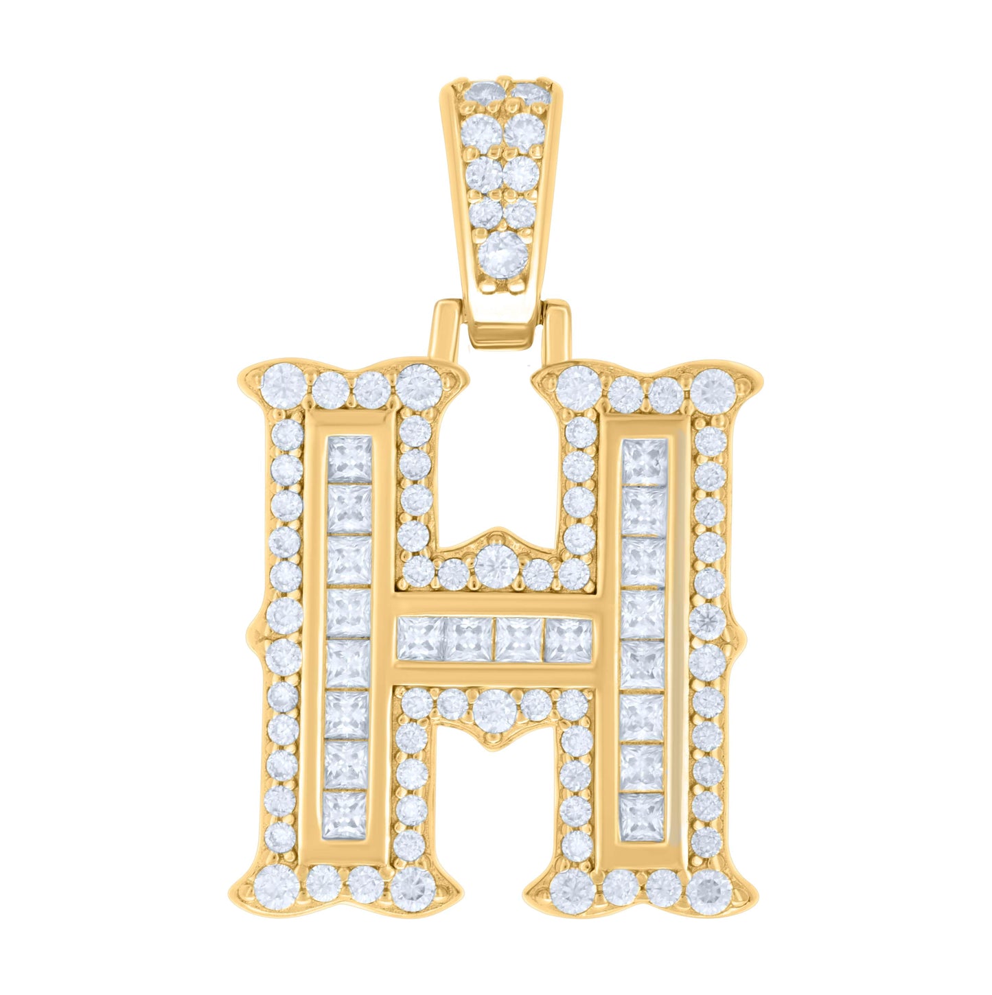Sterling Silver Or Yellow-tone Unisex Baguette Round Moissanite 0.59ct Initial Alphabet Charm Pendant