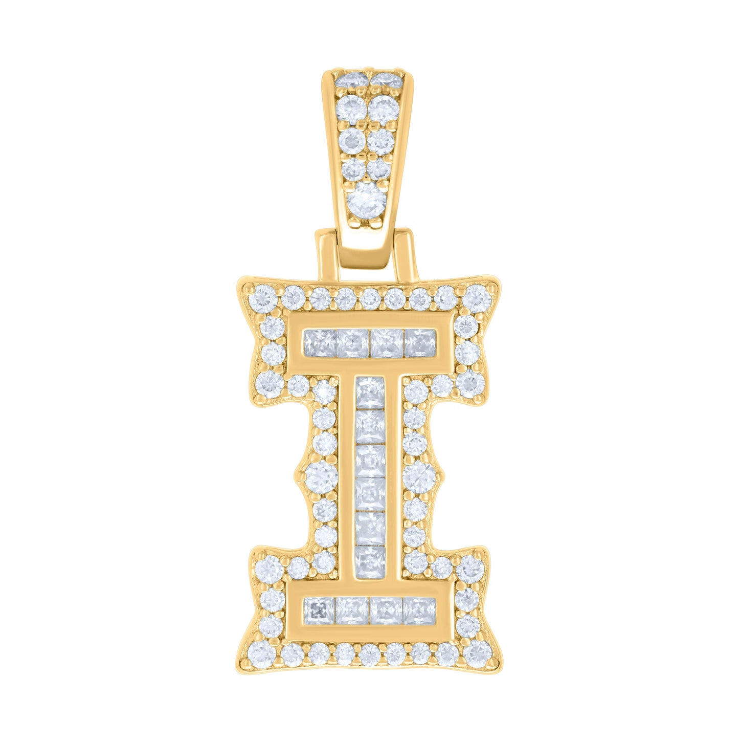Sterling Silver Or Yellow-tone Unisex Baguette Round Moissanite 0.59ct Initial Alphabet Charm Pendant
