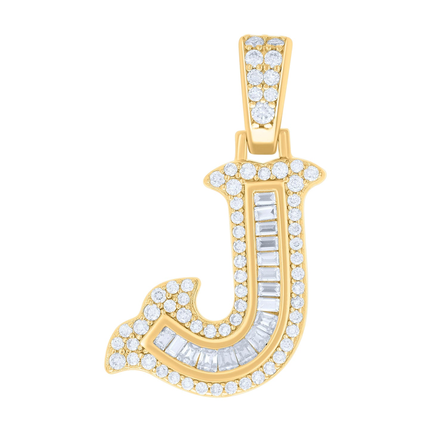 Sterling Silver Or Yellow-tone Unisex Baguette Round Moissanite 0.59ct Initial Alphabet Charm Pendant