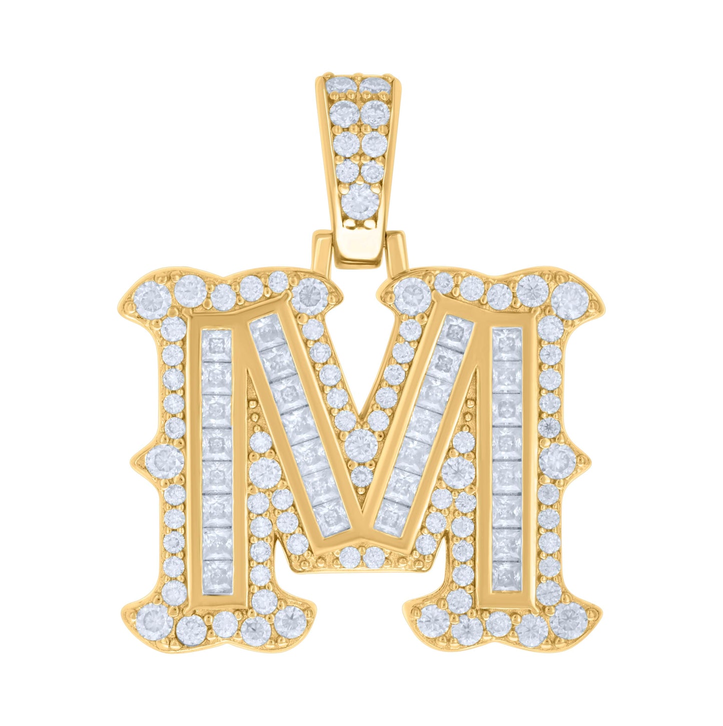 Sterling Silver Or Yellow-tone Unisex Baguette Round Moissanite 0.59ct Initial Alphabet Charm Pendant