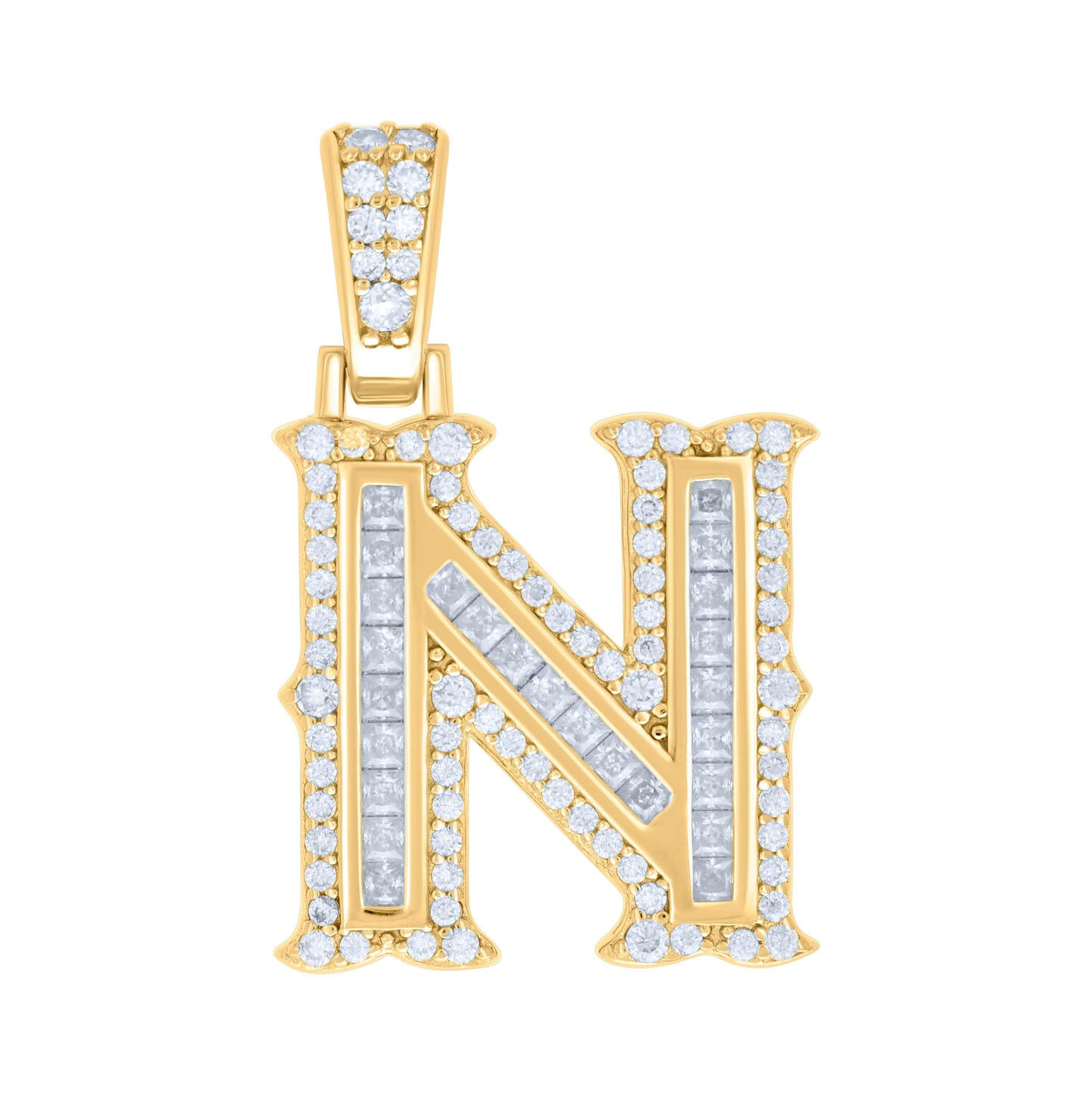 Sterling Silver Or Yellow-tone Unisex Baguette Round Moissanite 0.59ct Initial Alphabet Charm Pendant