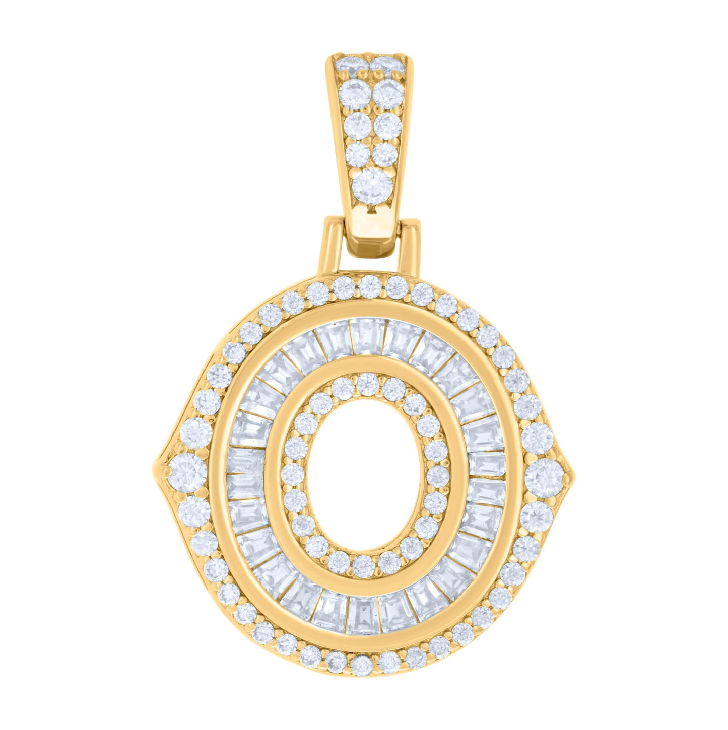 Sterling Silver Or Yellow-tone Unisex Baguette Round Moissanite 0.59ct Initial Alphabet Charm Pendant