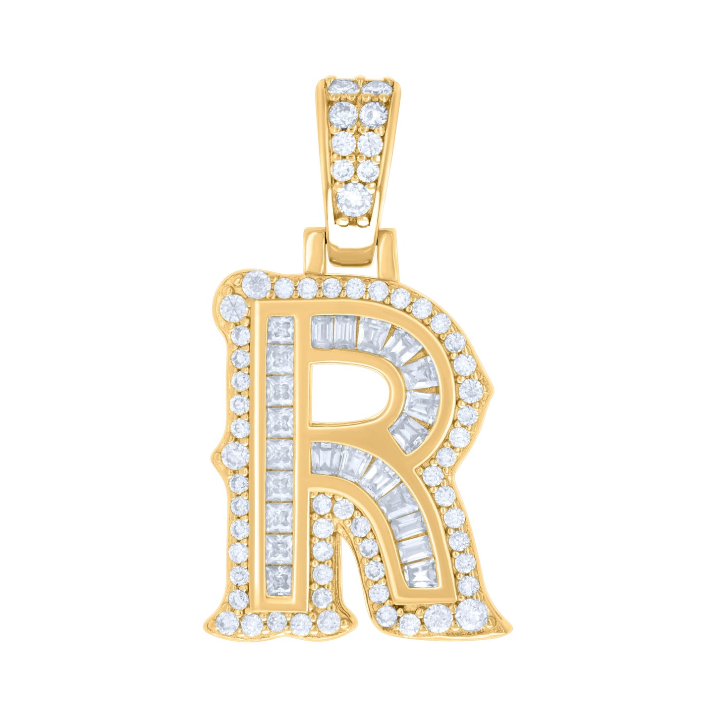 Sterling Silver Or Yellow-tone Unisex Baguette Round Moissanite 0.59ct Initial Alphabet Charm Pendant
