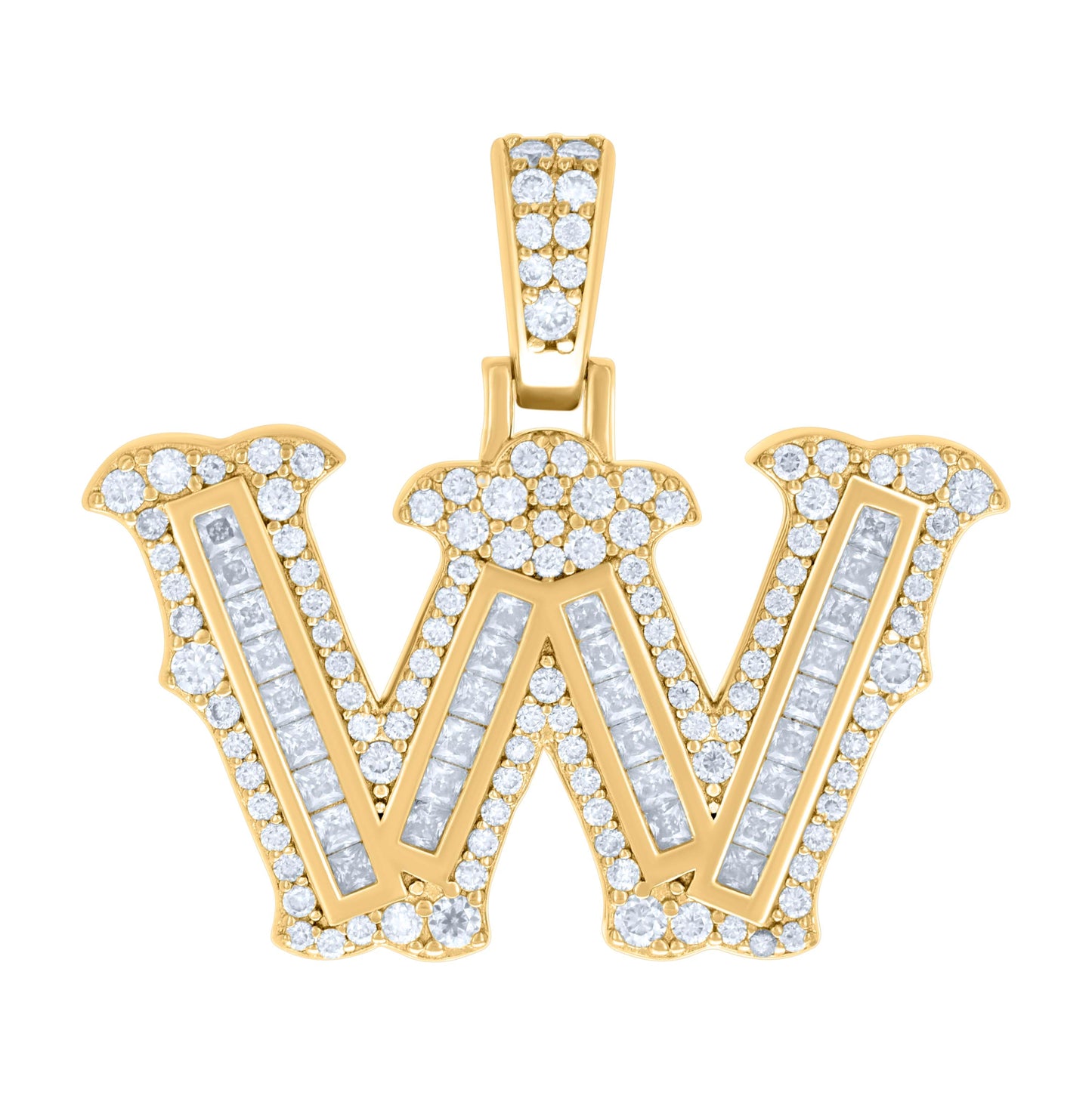 Sterling Silver Or Yellow-tone Unisex Baguette Round Moissanite 0.59ct Initial Alphabet Charm Pendant