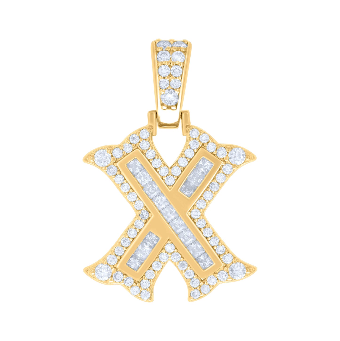 Sterling Silver Or Yellow-tone Unisex Baguette Round Moissanite 0.59ct Initial Alphabet Charm Pendant