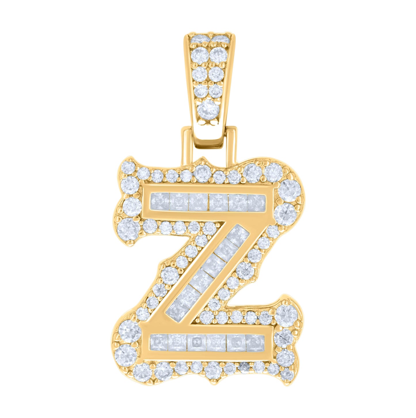 Sterling Silver Or Yellow-tone Unisex Baguette Round Moissanite 0.59ct Initial Alphabet Charm Pendant