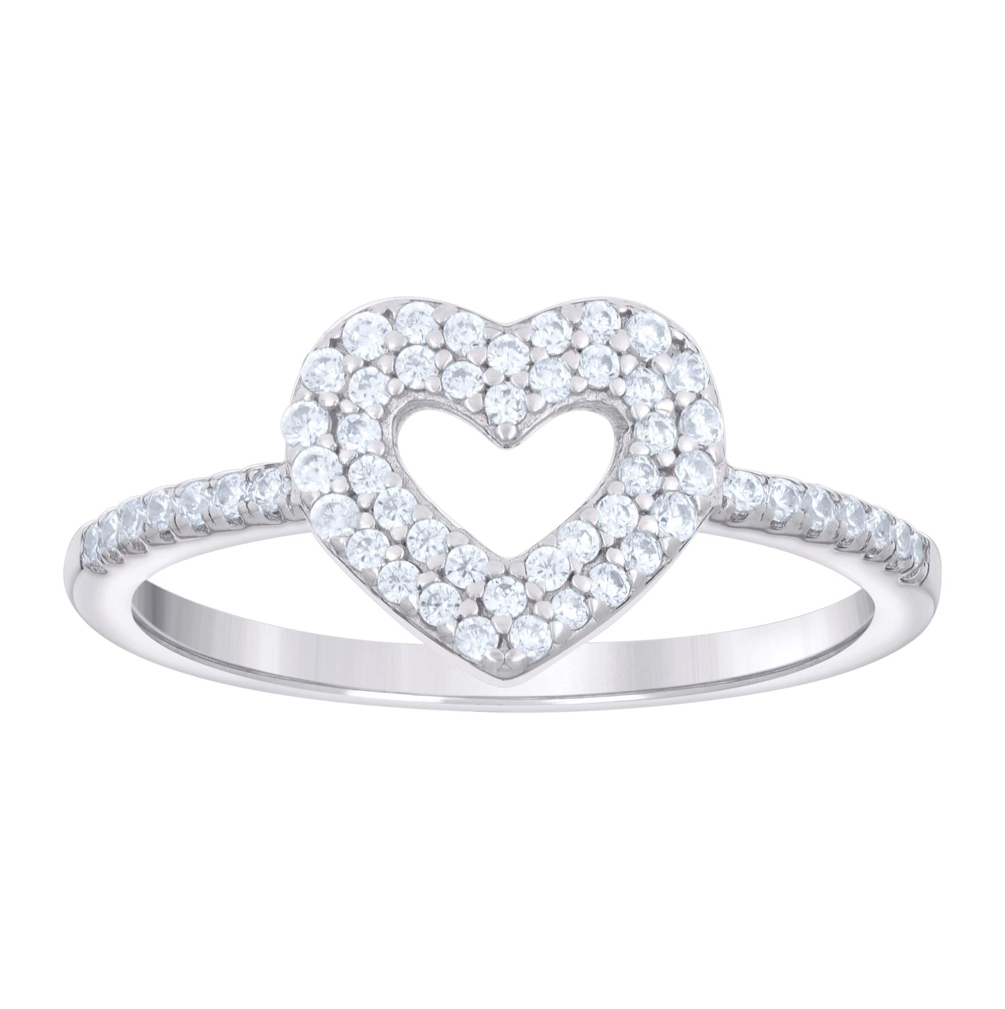 Sterling Silver Women's Cubic-Zirconia Heart Bridal Anniversary Wedding Engagement Band Ring