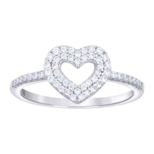 Sterling Silver Women's Cubic-Zirconia Heart Bridal Anniversary Wedding Engagement Band Ring