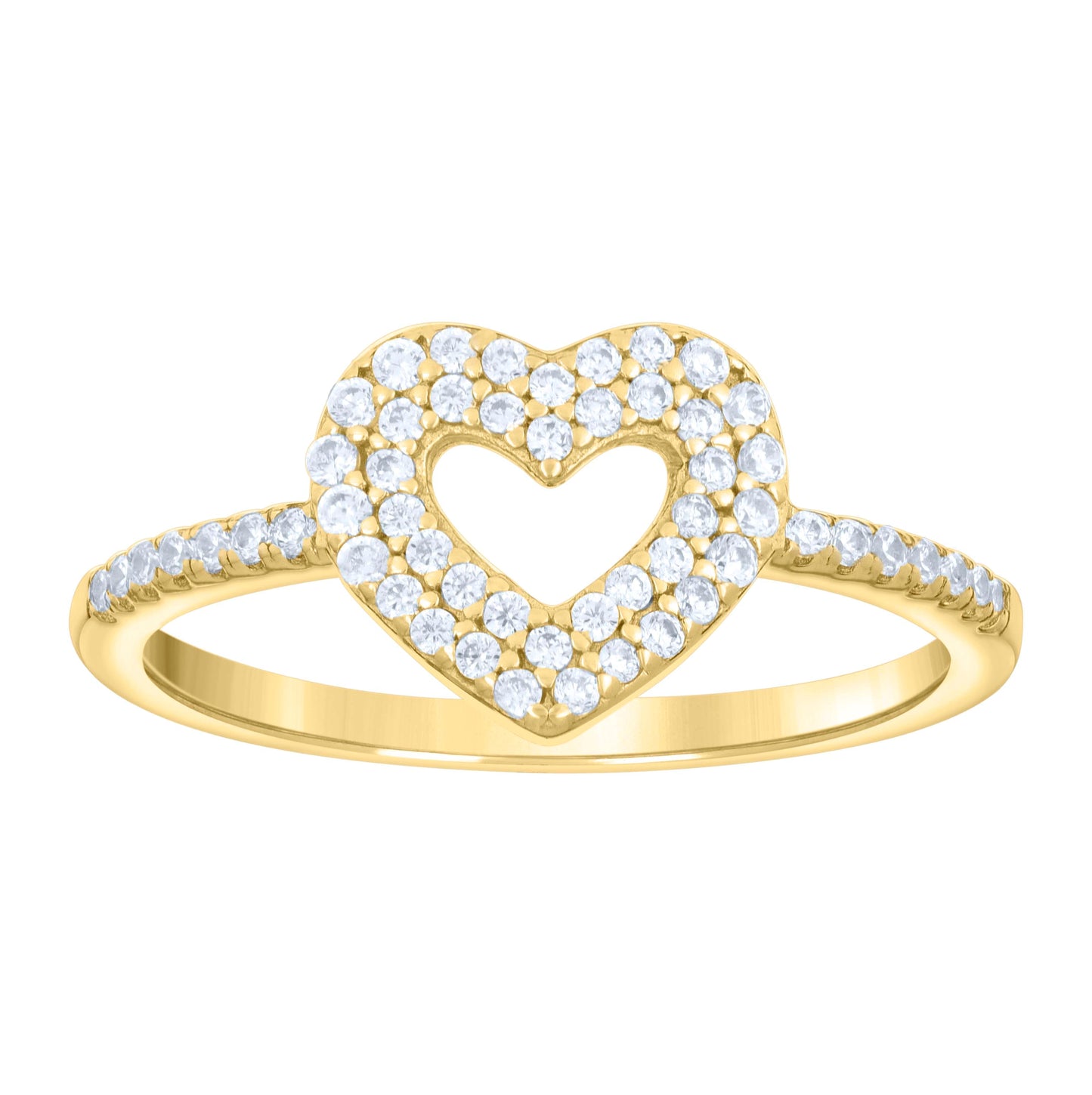 Sterling Silver Yellow-tone Women's Cubic-Zirconia Heart Bridal Anniversary Wedding Engagement Band Ring