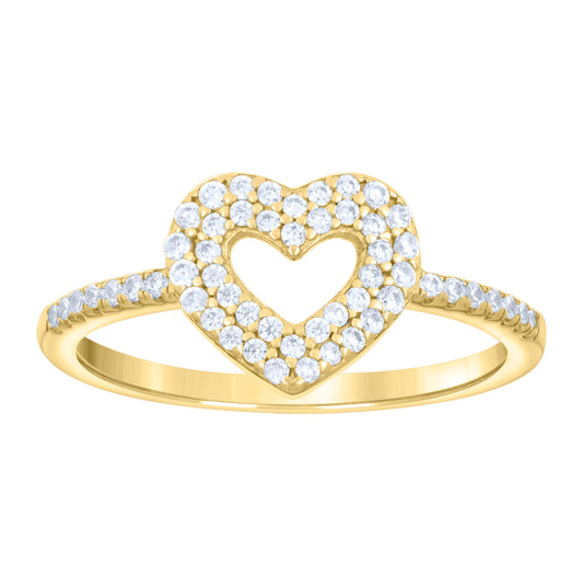 Sterling Silver Yellow-tone Women's Cubic-Zirconia Heart Bridal Anniversary Wedding Engagement Band Ring