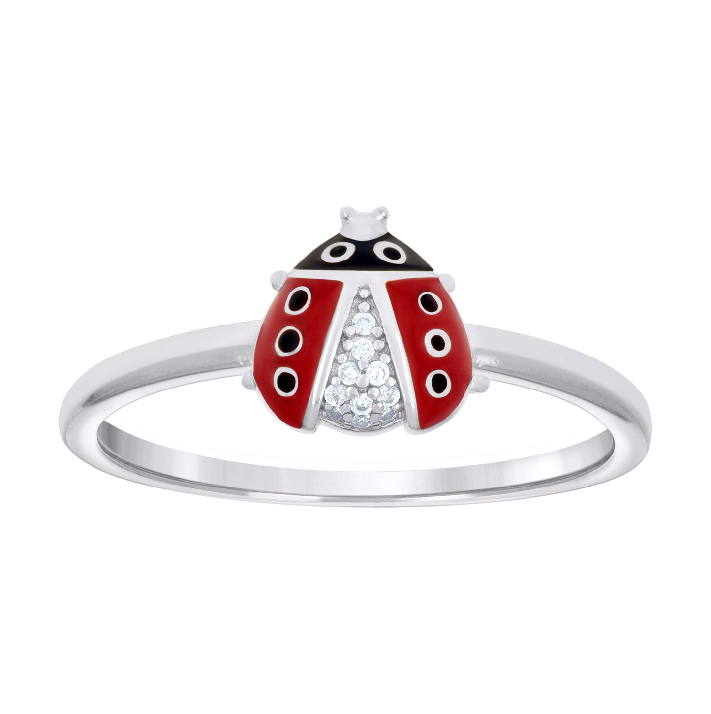 Sterling Silver Womens Cubic-Zirconia Enameled Ladybug Fashion Bridal Anniversary Wedding Engagement Band Ring