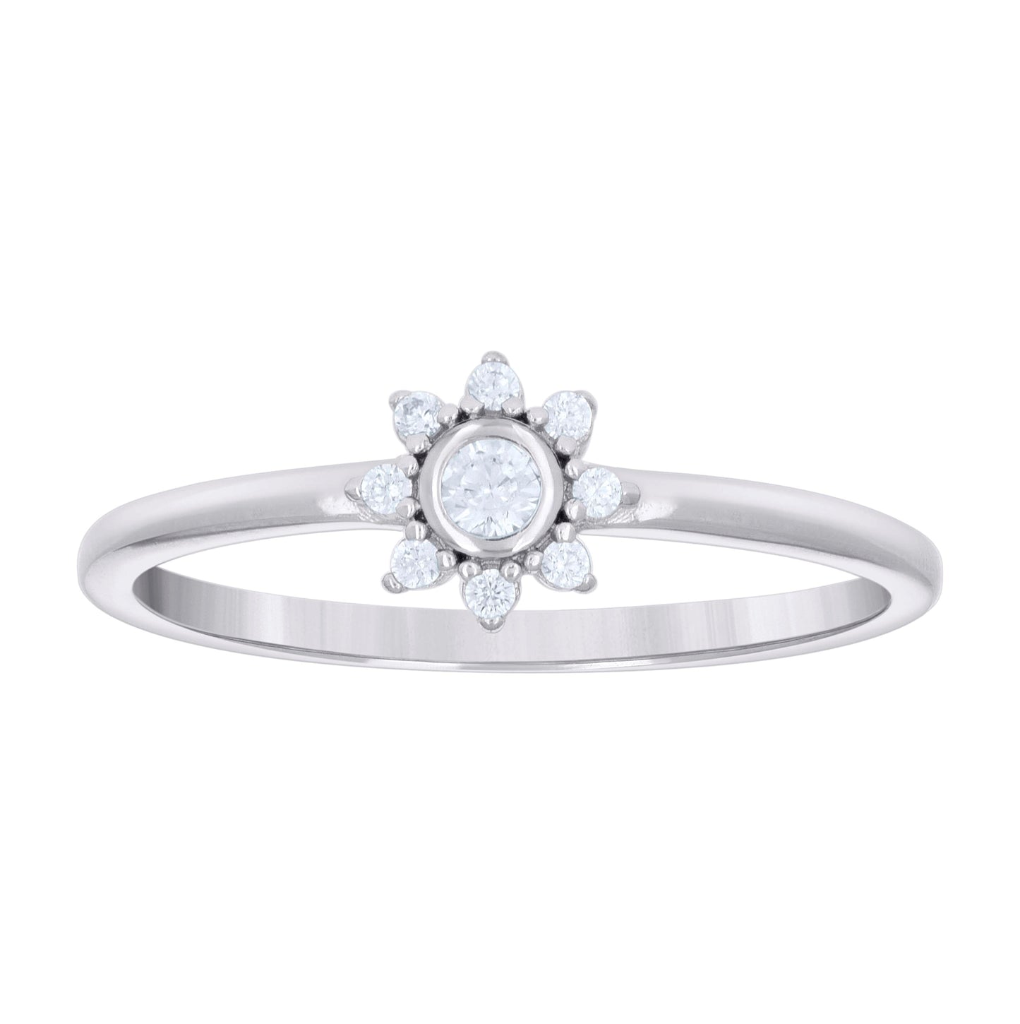 Sterling Silver Womens Cubic-Zirconia Flower Bridal Anniversary Engagement Wedding Ring