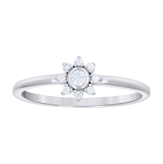 Sterling Silver Womens Cubic-Zirconia Flower Bridal Anniversary Engagement Wedding Ring