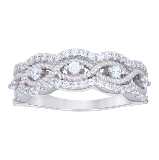 Sterling Silver Women's Cubic-Zirconia Fashion Bridal Anniversary Wedding Engagement Band Ring