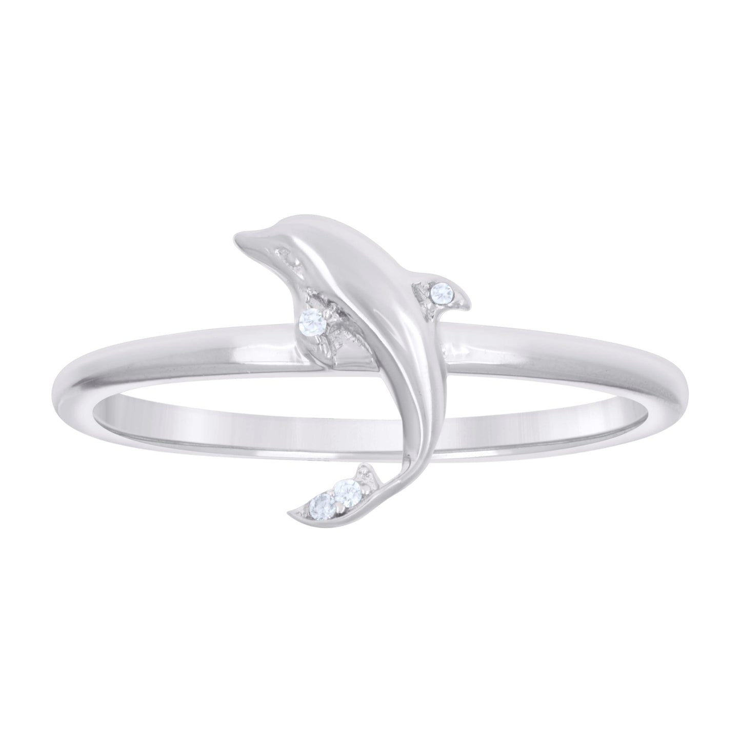 Sterling Silver Womens Cubic-Zirconia Dolphin Ocean Life Bridal Anniversary Wedding Engagement Band Ring
