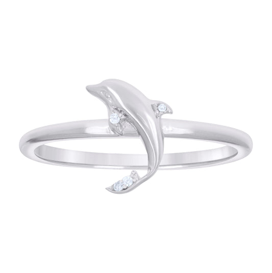 Sterling Silver Womens Cubic-Zirconia Dolphin Ocean Life Bridal Anniversary Wedding Engagement Band Ring