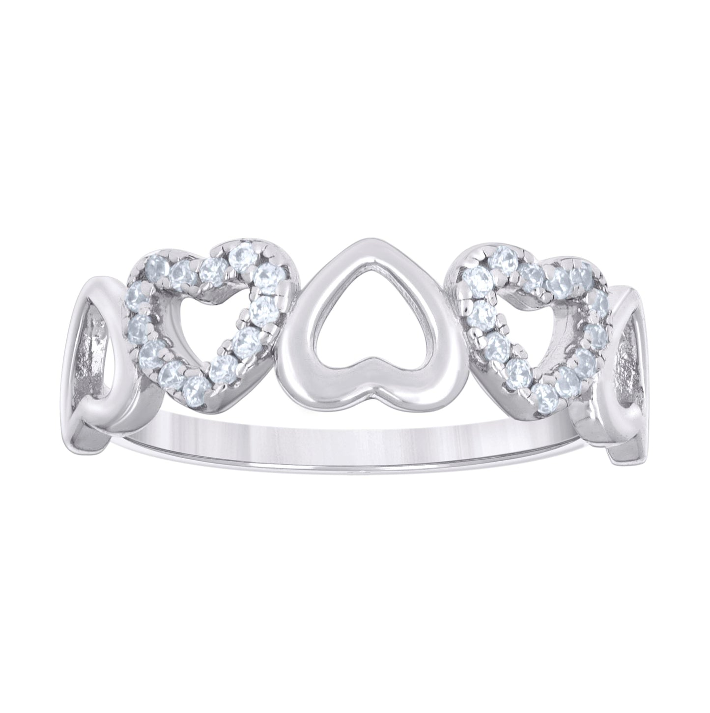 Sterling Silver Womens Cubic-Zirconia Alternating Heart Bridal Anniversary Wedding Engagement Band Ring