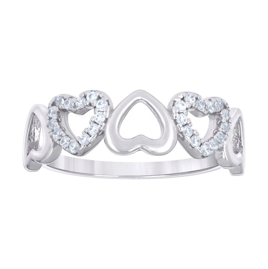 Sterling Silver Womens Cubic-Zirconia Alternating Heart Bridal Anniversary Wedding Engagement Band Ring
