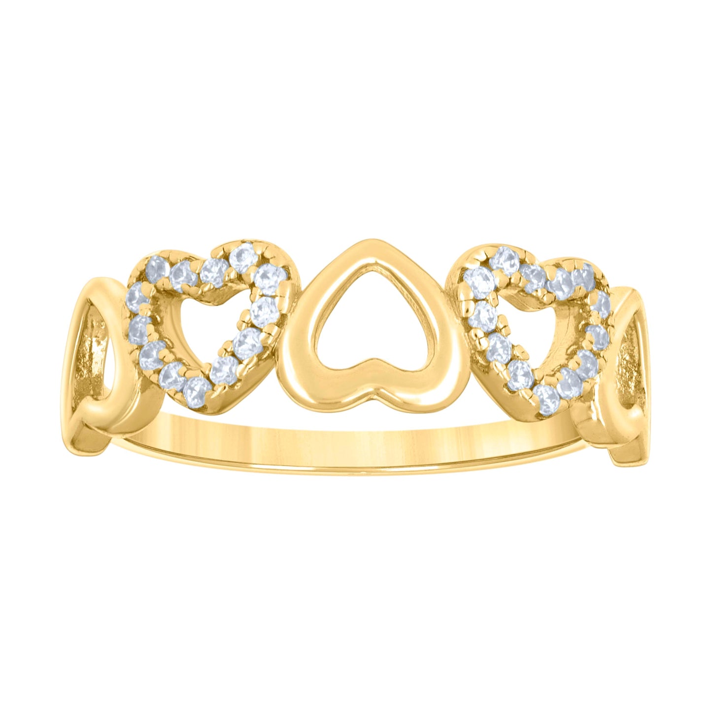 Sterling Silver Yellow-tone Womens Cubic-Zirconia Alternating Heart Bridal Anniversary Wedding Engagement Band Ring