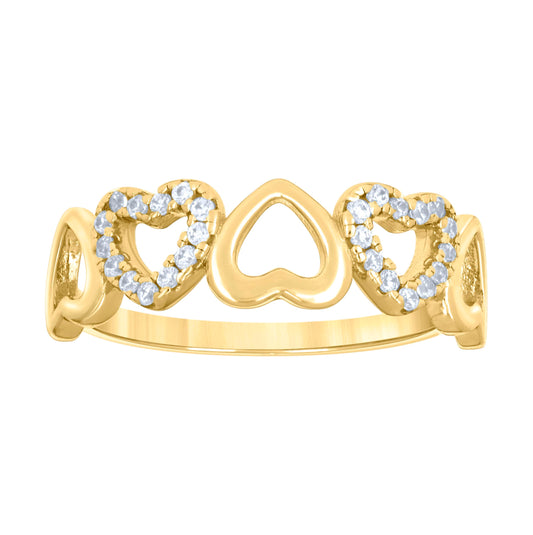 Sterling Silver Yellow-tone Womens Cubic-Zirconia Alternating Heart Bridal Anniversary Wedding Engagement Band Ring
