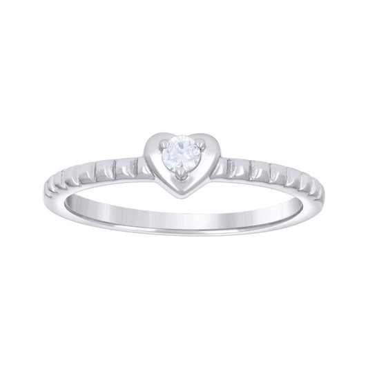 Sterling Silver Women's Cubic-Zirconia Heart Bridal Anniversary Wedding Engagement Band Ring