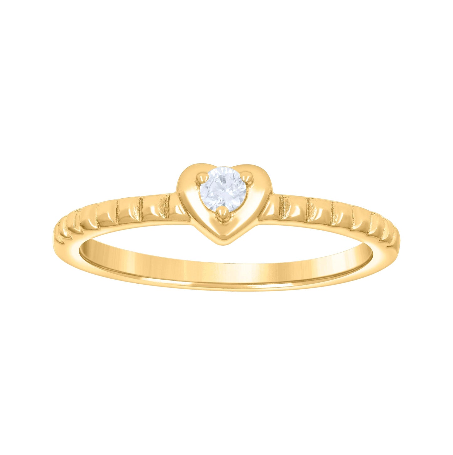 Sterling Silver Yellow-tone Womens Cubic-Zirconia Heart Bridal Anniversary Wedding Engagement Band Ring