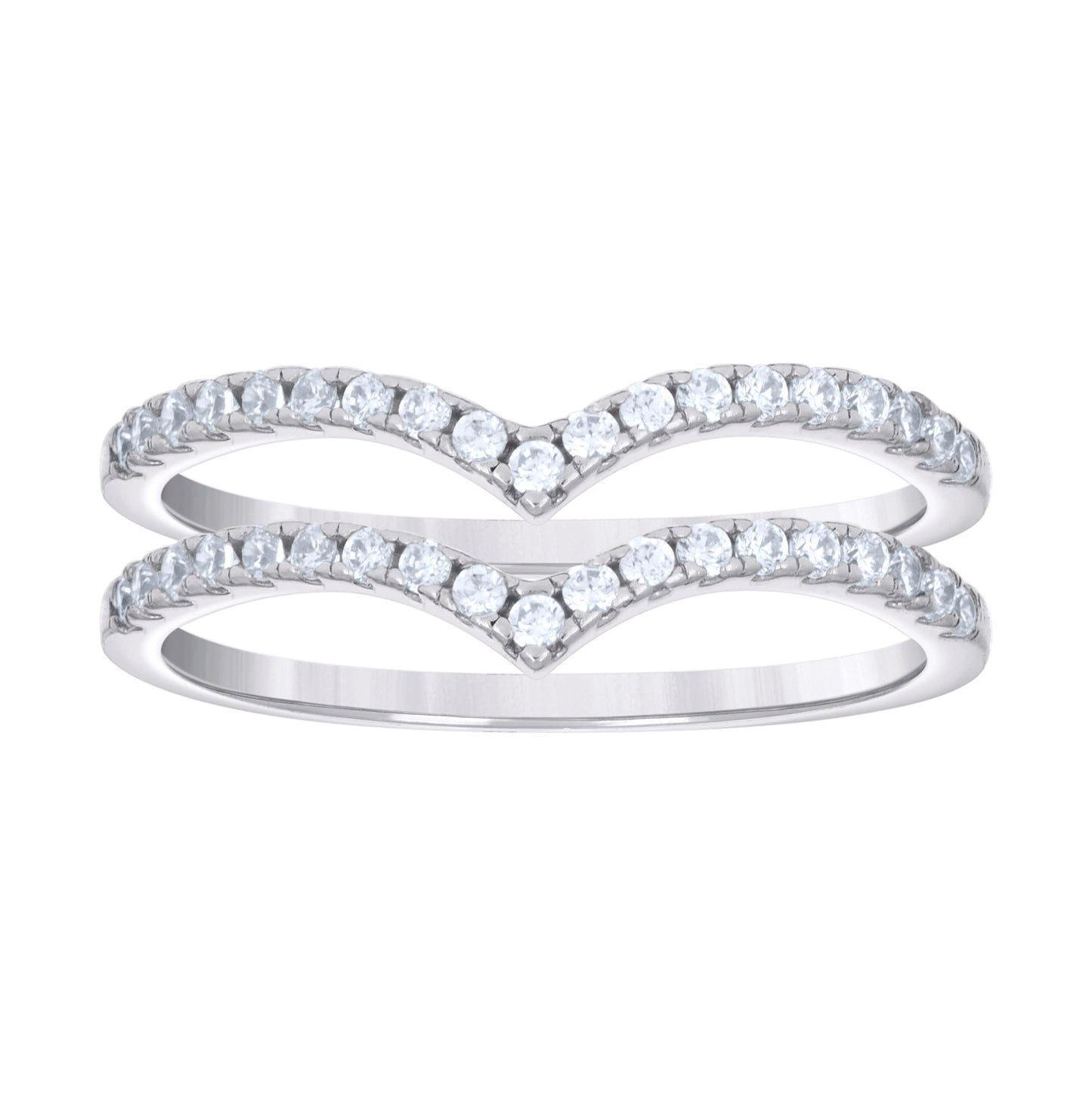 Sterling Silver Womens Cubic-Zirconia V-Shape Fashion Bridal Anniversary Wedding Engagement Band Ring Sizes 5 - 9