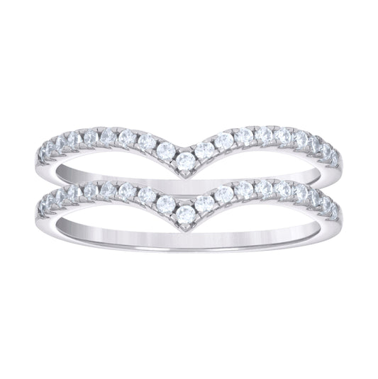 Sterling Silver Womens Cubic-Zirconia V-Shape Fashion Bridal Anniversary Wedding Engagement Band Ring Sizes 5 - 9