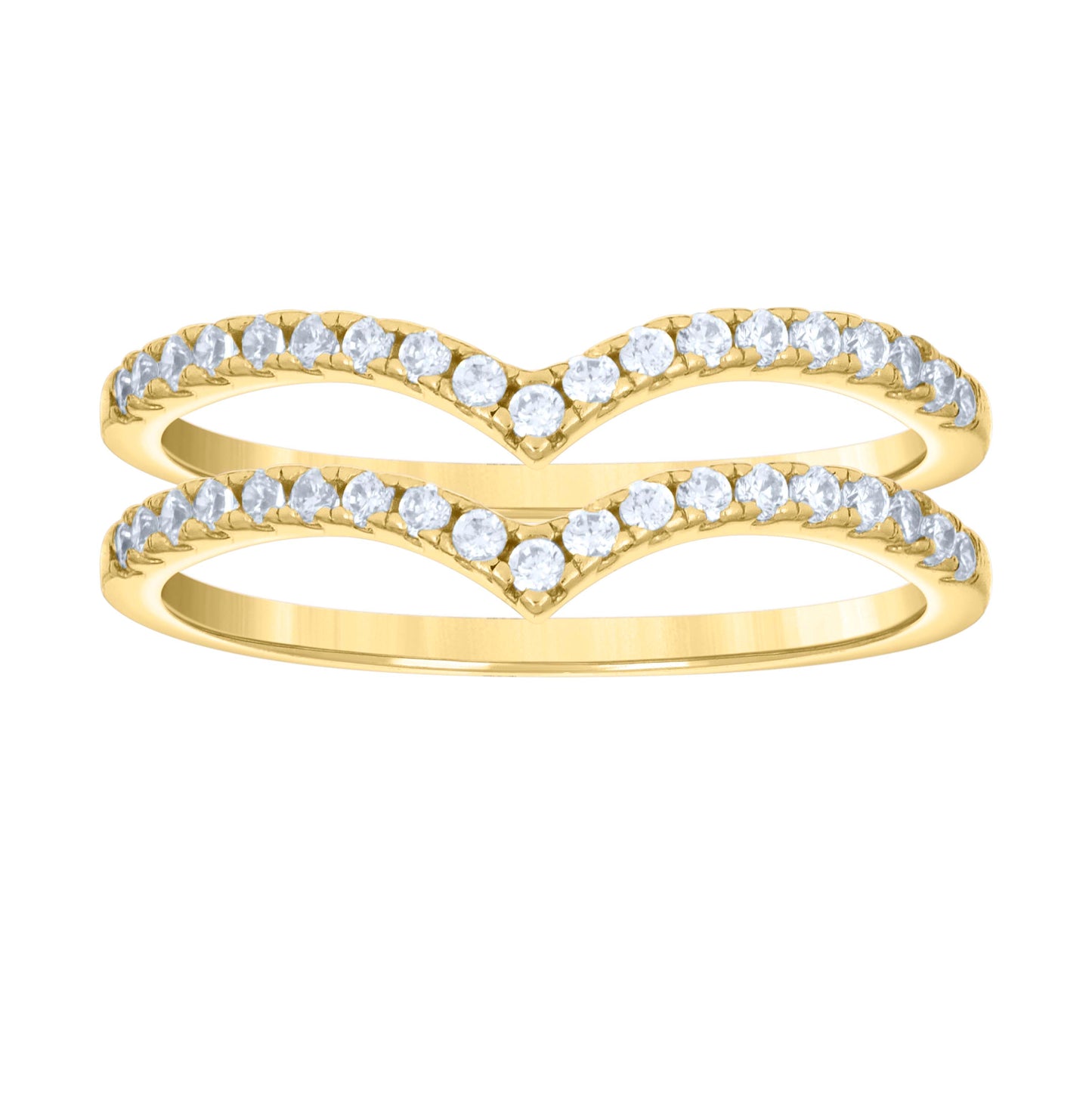 Sterling Silver Yellow-tone Womens Cubic-Zirconia V-Shape Fashion Bridal Anniversary Wedding Engagement Band Ring Sizes 5 - 9