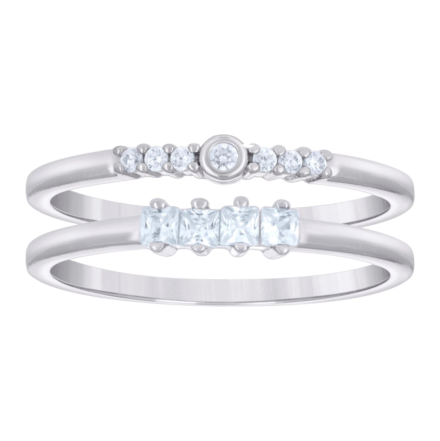 Sterling Silver Women's Princess-cut Round Cubic-Zirconia Duo Bridal Anniversary Wedding Engagement Band Ring Set