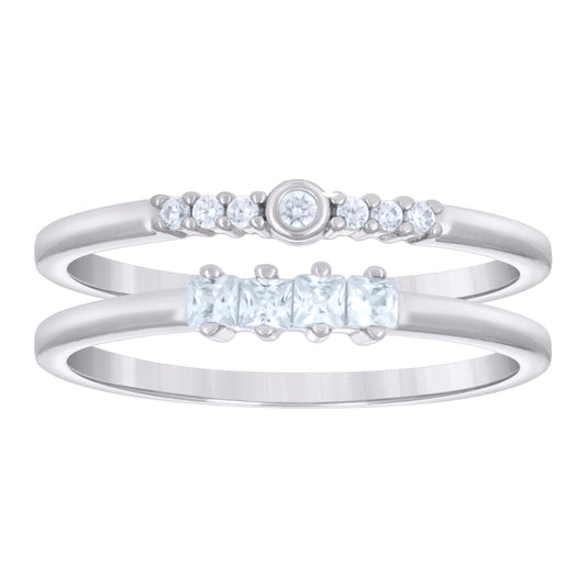 Sterling Silver Women's Princess-cut Round Cubic-Zirconia Duo Bridal Anniversary Wedding Engagement Band Ring Set