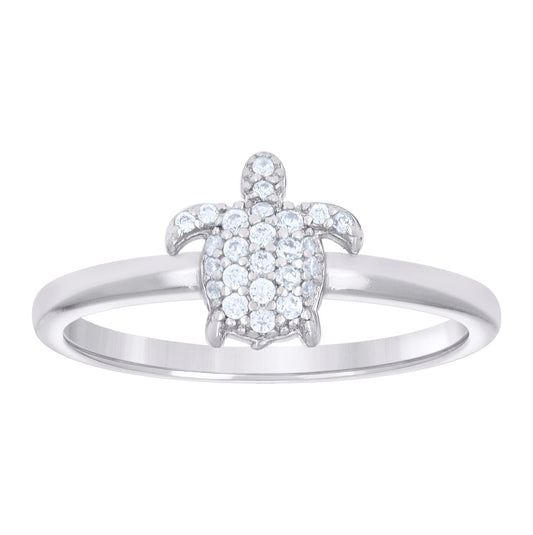 Sterling Silver Womens Cubic-Zirconia Turtle Ocean Life Bridal Anniversary Wedding Engagement Band Ring