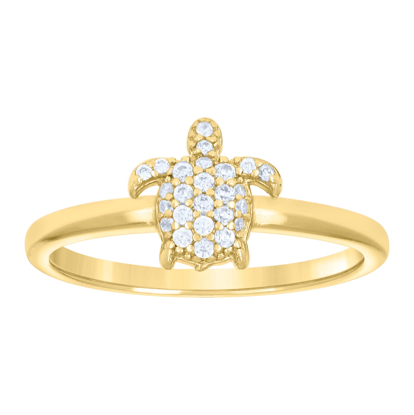 Sterling Silver Yellow-tone Womens Cubic-Zirconia Turtle Ocean Life Bridal Anniversary Wedding Engagement Band Ring