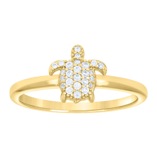 Sterling Silver Yellow-tone Womens Cubic-Zirconia Turtle Ocean Life Bridal Anniversary Wedding Engagement Band Ring