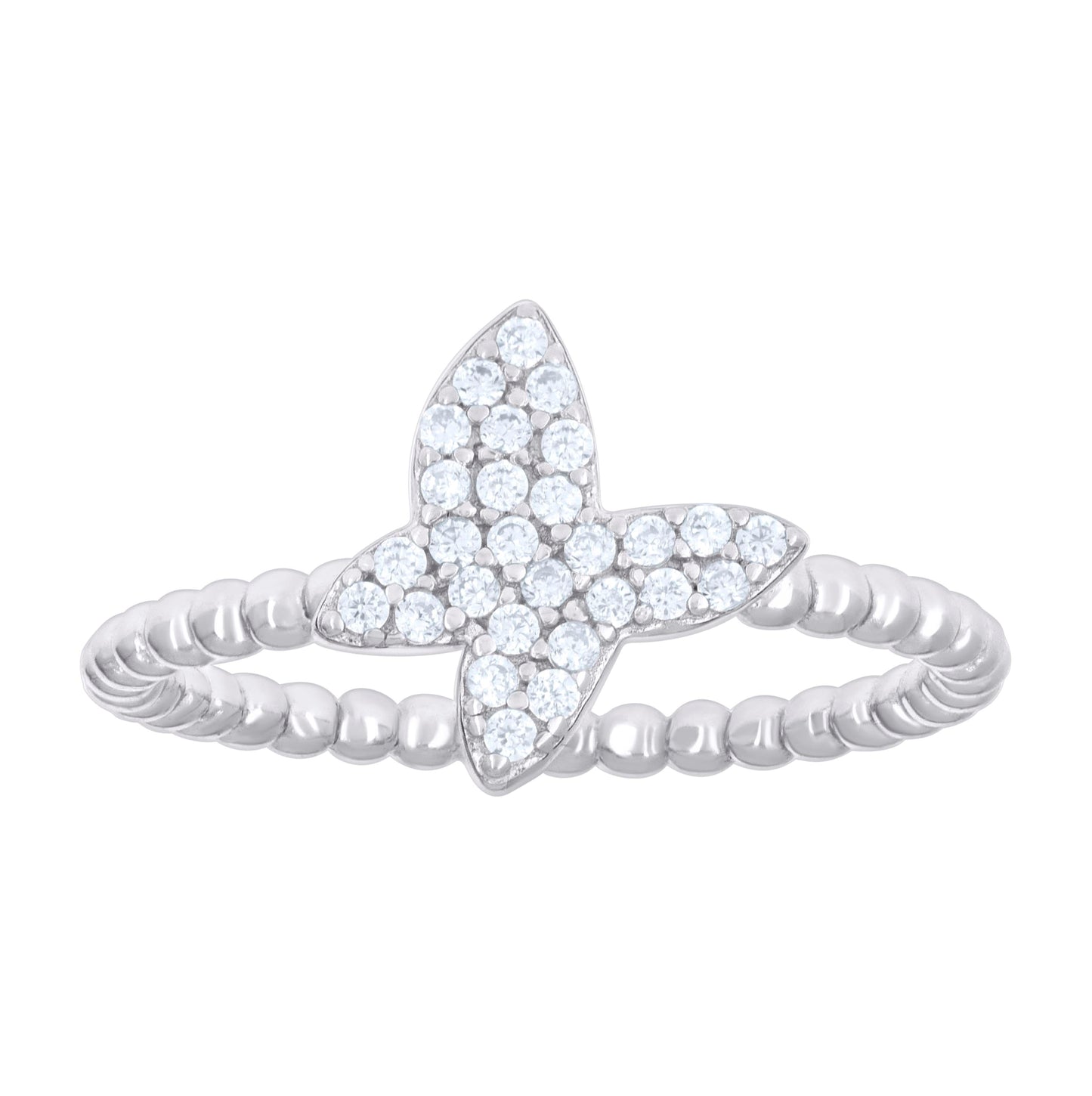 Sterling Silver Womens Cubic-Zirconia Butterfly Beaded Fashion Bridal Anniversary Wedding Engagement Band Ring