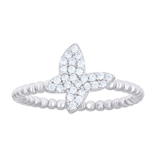 Sterling Silver Womens Cubic-Zirconia Butterfly Beaded Fashion Bridal Anniversary Wedding Engagement Band Ring