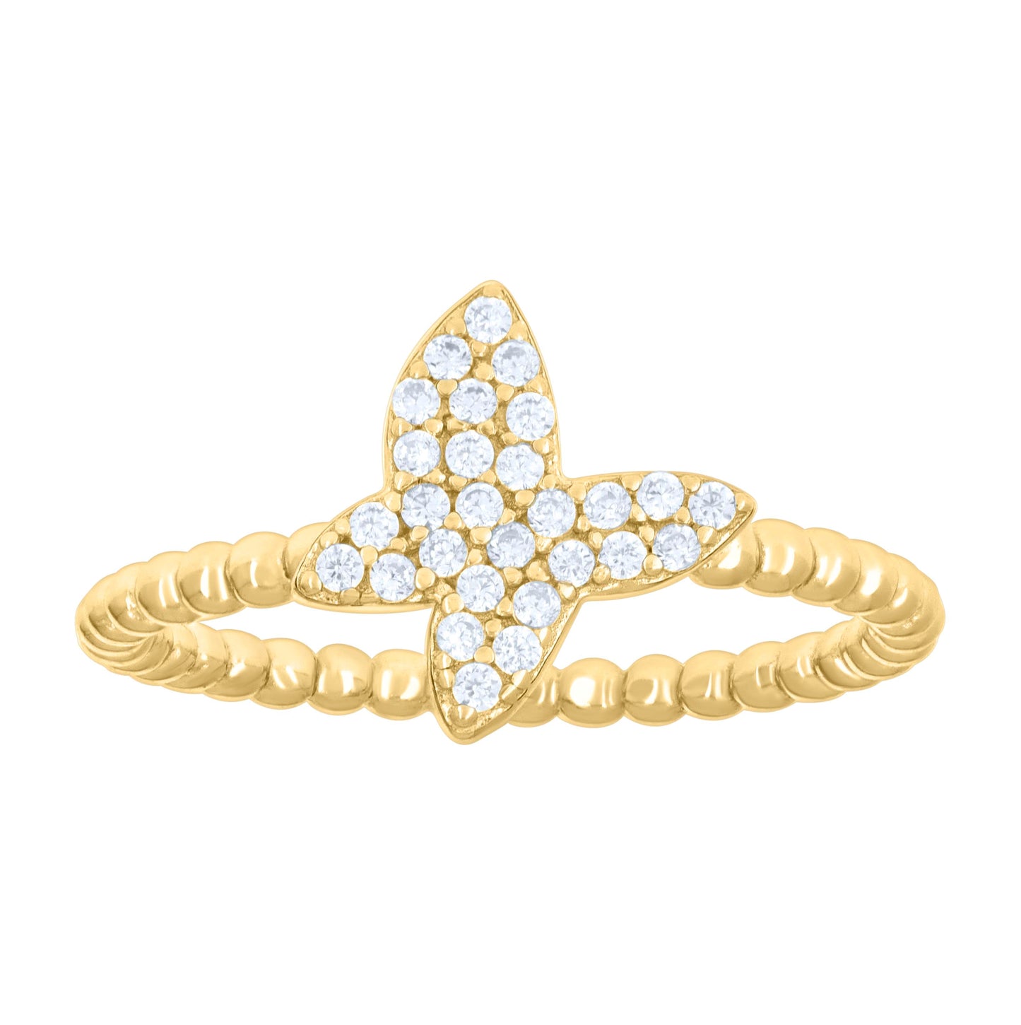 Sterling Silver Yellow-tone Womens Cubic-Zirconia Butterfly Beaded Fashion Bridal Anniversary Wedding Engagement Band Ring