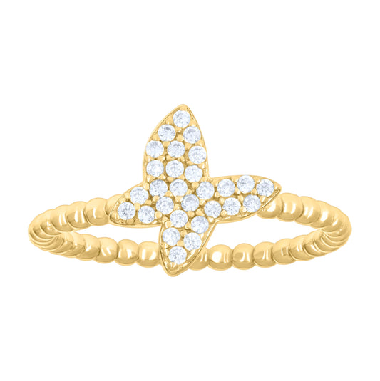 Sterling Silver Yellow-tone Womens Cubic-Zirconia Butterfly Beaded Fashion Bridal Anniversary Wedding Engagement Band Ring
