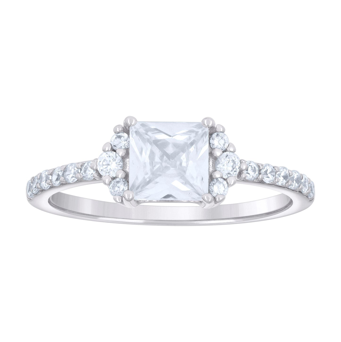 Sterling Silver Women's Princess-Cut Round Cubic-Zirconia Bridal Anniversary Engagement Wedding Ring