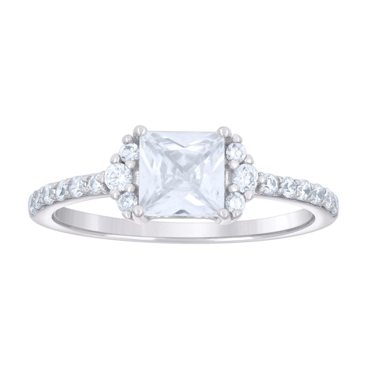 Sterling Silver Women's Princess-Cut Round Cubic-Zirconia Bridal Anniversary Engagement Wedding Ring