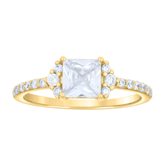 Sterling Silver Yellow-tone Womens Princess-Cut Round Cubic-Zirconia Bridal Anniversary Engagement Wedding Ring