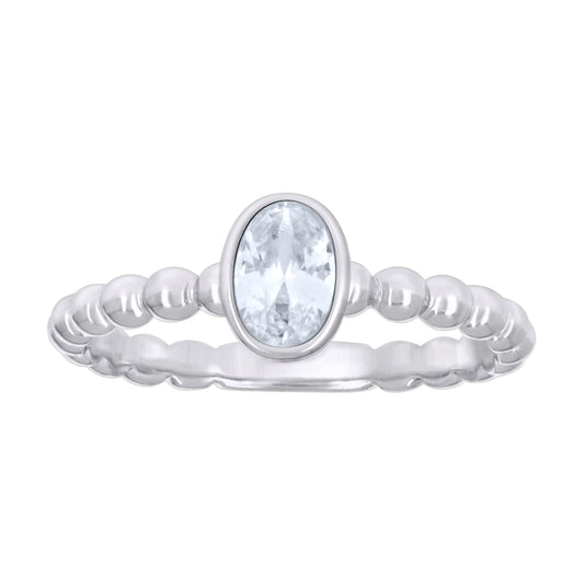 Sterling Silver Womens Cubic-Zirconia Oval Beaded Fashion Bridal Anniversary Wedding Engagement Band Ring