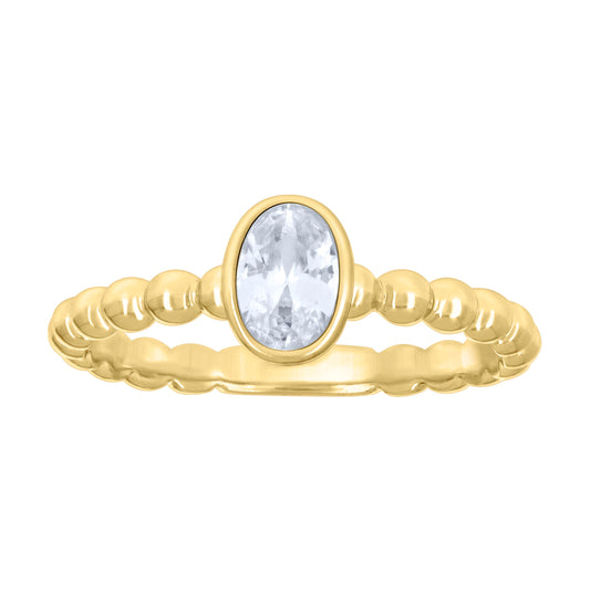 Sterling Silver Yellow-tone Womens Oval Cubic-Zirconia Oval Beaded Fashion Bridal Anniversary Wedding Engagement Band Ring