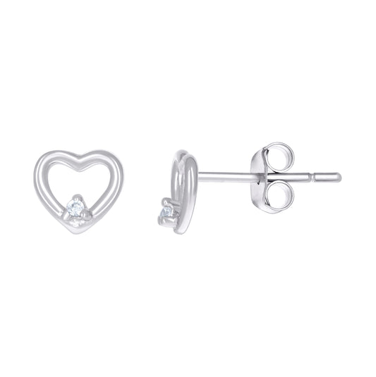 Sterling Silver Womens Cubic-Zirconia Heart Stud Earrings