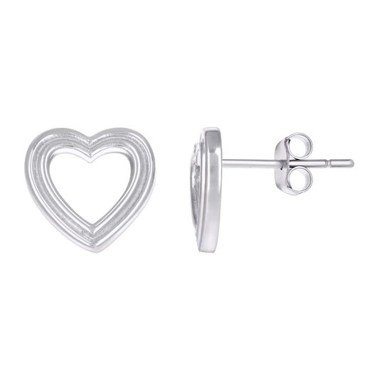 Sterling Silver Womens Heart Stud Earrings