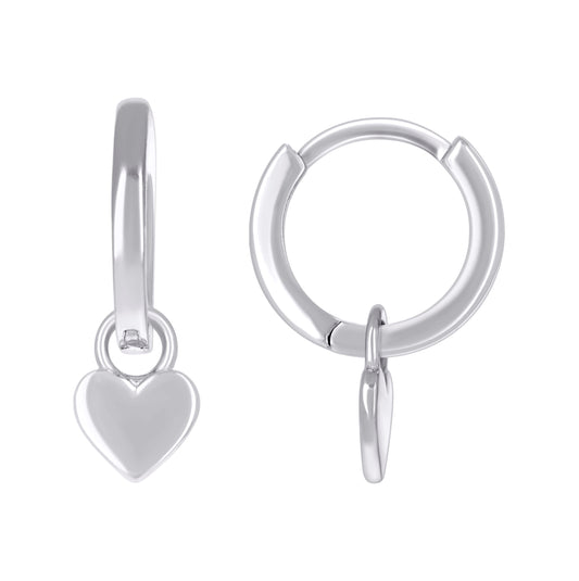 Sterling Silver Womens Heart Dangle Hoop Earrings